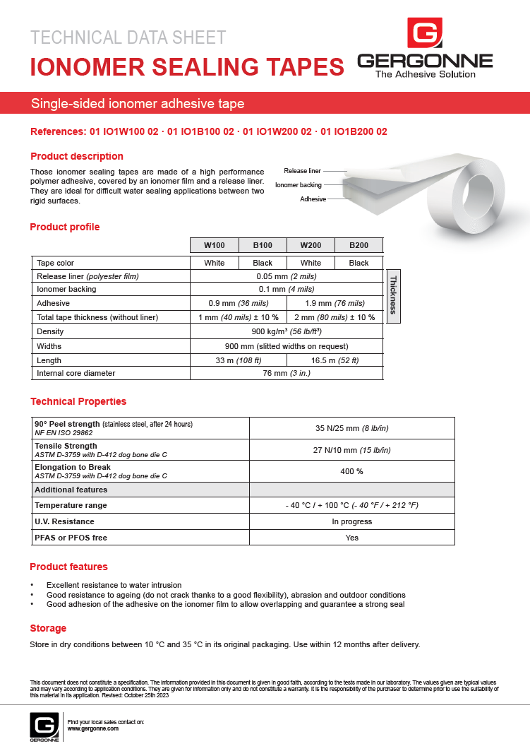 TDS of ionomer sealing tapes